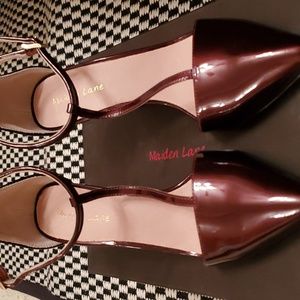 Madden Lane Women's Burgundy Patent T-Strap Pointed Toe Heels
